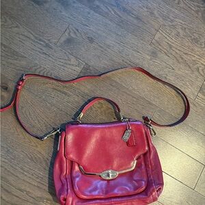 Coach Madison Small Sadie Flap Satchel in Red Pebble Leather